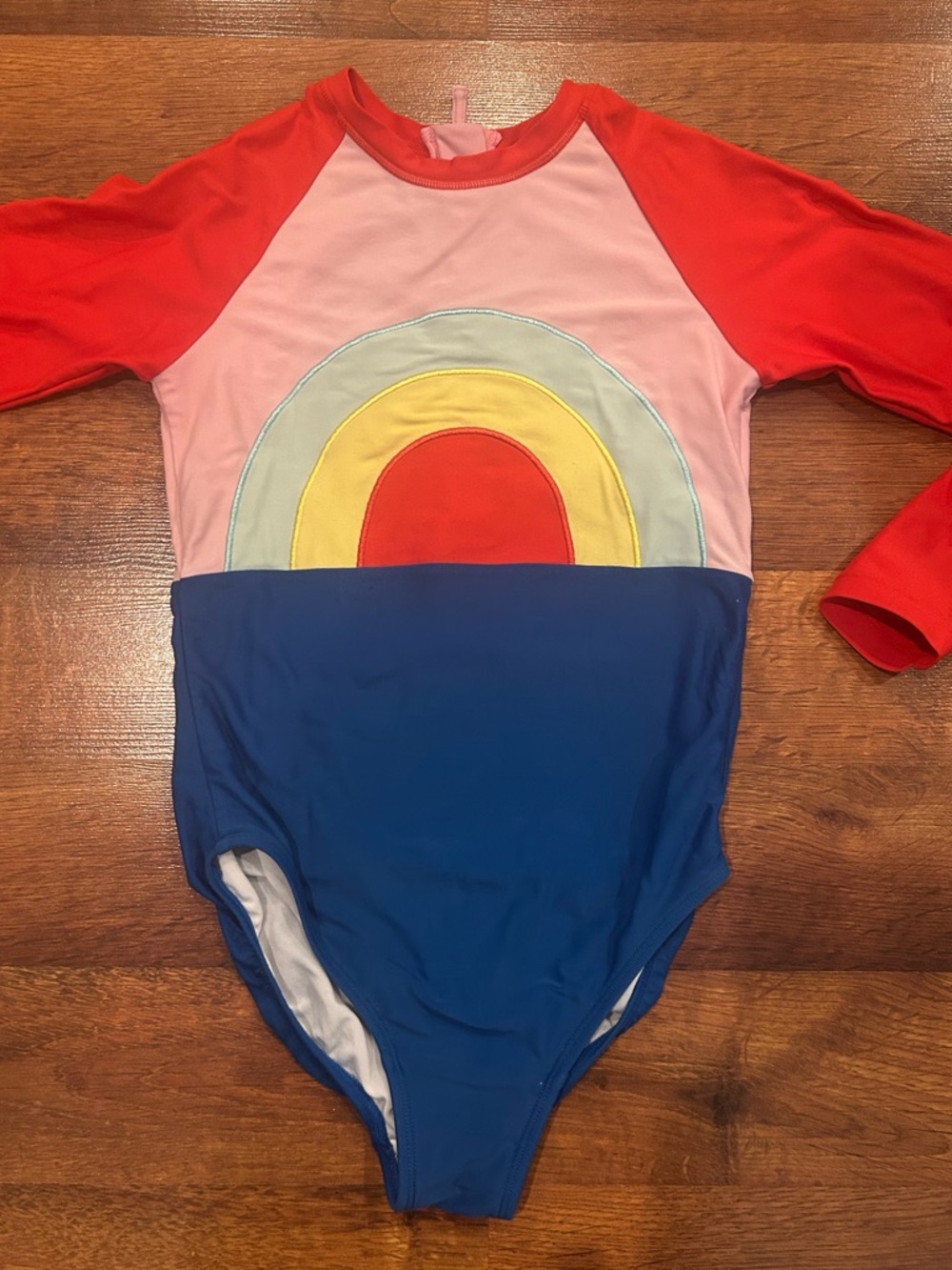Hanna Andersson Long-Sleeve Rainbow Rash Guard One-Piece Swimsuit Size 8